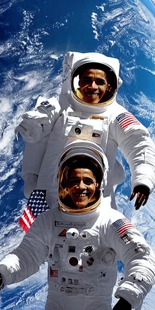 Prompt: beautiful photo of barrack obama in spacesuit