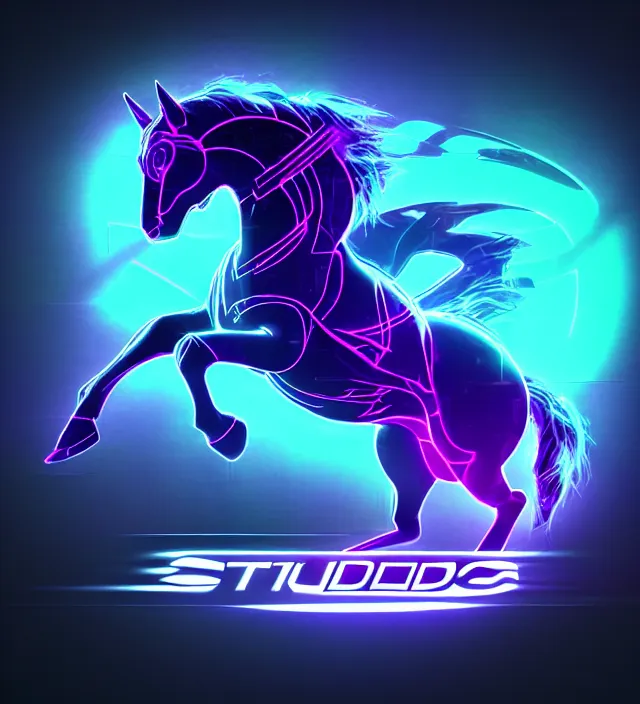 Prompt: studio beautiful cyberpunk esports horse logo for a horse!!!!!! studio level special effects and particles, intricate!!!!! professional, global illumination, clean, minimalistic, hyperdetailed, epic