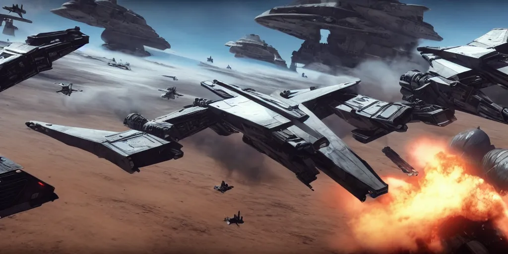 Image similar to screenshot of xwings, on sullust, ea star wars battlefront 2015, space ship battle