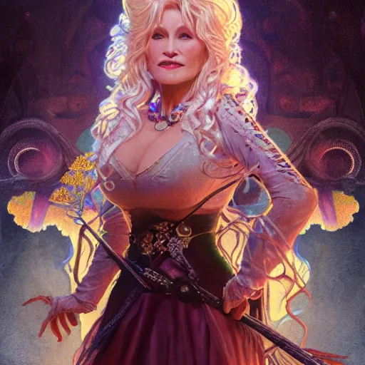 Image similar to an ultra detailed tarot card of teenage dolly parton as a necromancer, d & d, epic fantasy, concept art by alphonse mucha and greg rutkowski, octane render, 8 k, detailed face