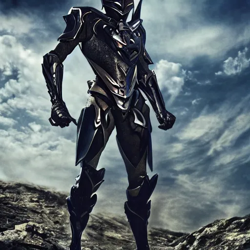 Image similar to High Fantasy Kamen Rider, glowing eyes, moody colors, rock quarry daytime, grey rubber undersuit, segmented armor, Guyver Dark Hero