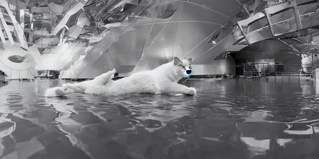 Prompt: an amazing award winning photo of a cat floating in the International Space Centre, hyperdetailed