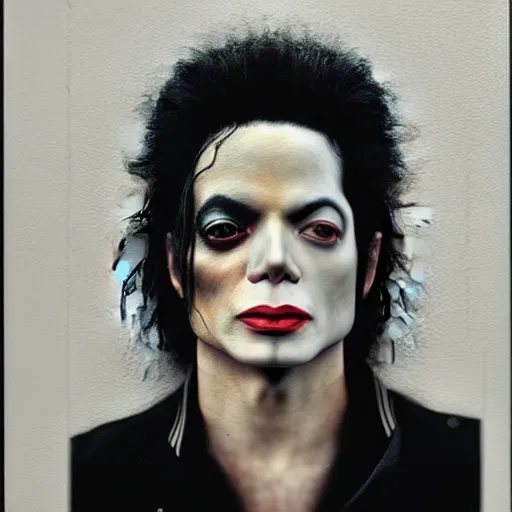 Image similar to realistic expired kodak film portrait of albino michael jackson mix, hyperrealism, hypermaximalism, photorealistic, detailed, atmospheric, 8 k, award winning photography, cinematic