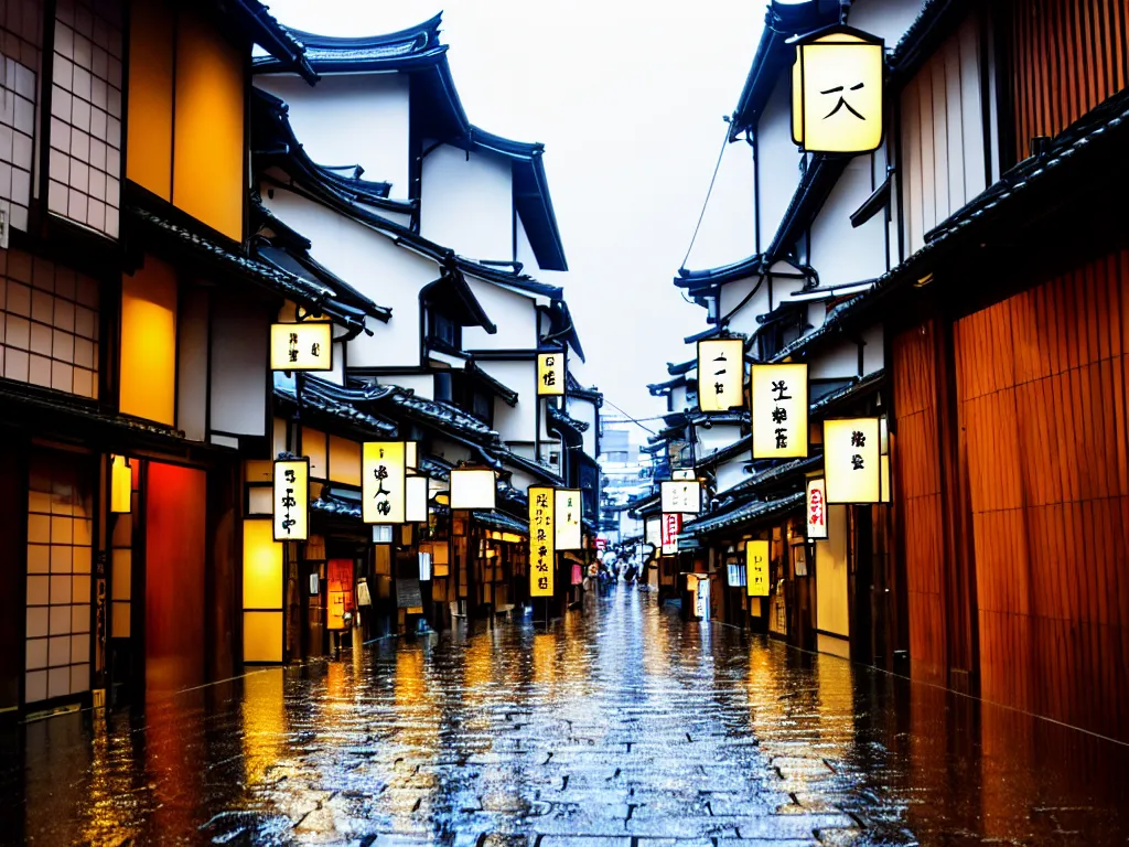 Image similar to rainy Kyoto downtown city street