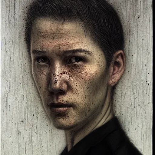 Prompt: portrait of a hitman by Sean Yoro and Chie Yoshii, dark, moody, foggy, gloomy, high details, waashed colors