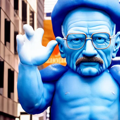 Image similar to a photograph of a very detailed renaissance sculpture of walter white as a smurf in times square, made by michelangelo, from the distance, hyper detailed, sharp focus, 8 k resolution, ray tracing