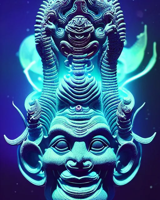 Image similar to 3 d ornate cosmic shiva with profile portrait, sigma 5 0 0 mm f / 5. beautiful intricate highly detailed quetzalcoatl skull. bioluminescent, plasma, lava, ice, water, wind, creature, thunderstorm! artwork by tooth wu and wlop and beeple and greg rutkowski, 8 k trending on artstation