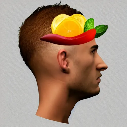 Image similar to a males head made from fruits, artstation, award-winning art