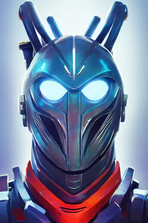 Image similar to epic mask helmet robot ninja portrait stylized as fornite style game design fanart by concept artist gervasio canda, behance hd by jesper ejsing, by rhads, makoto shinkai and lois van baarle, ilya kuvshinov, rossdraws global illumination radiating a glowing aura global illumination ray tracing hdr render in unreal engine 5