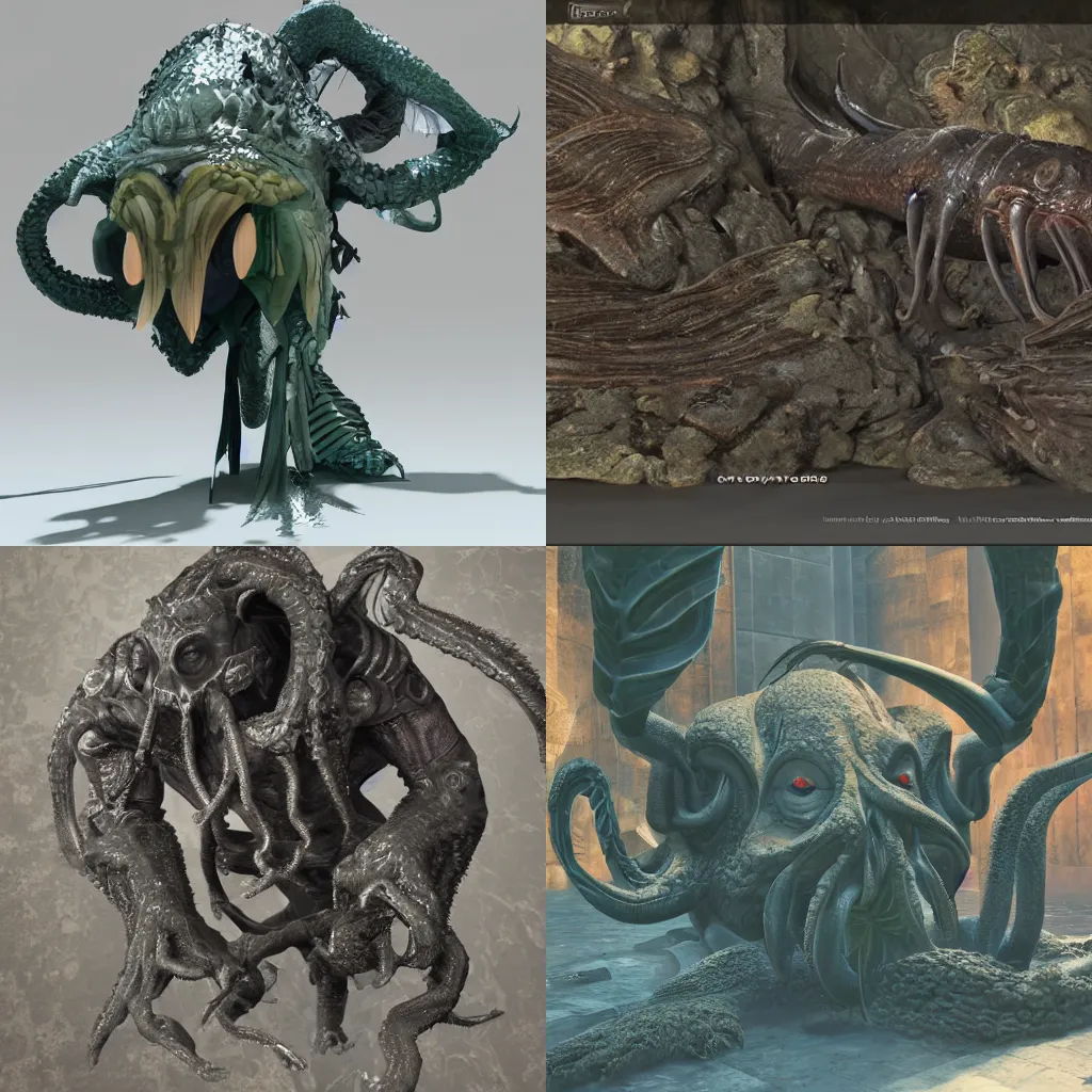 Image similar to cthulhu, octane render, unreal engine, ultradetailed, stylized as a 3 dimensional render