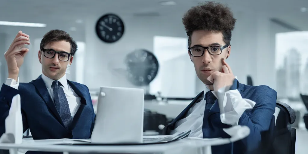 Prompt: A photo of an alien tentacle creature in a business suit working in a corporate office, 4K, realistic