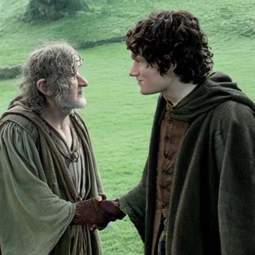 Prompt: frodo baggins meeting dumbledor, cinematic