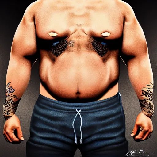 Image similar to fat joe with the physique of a body builder, hyper realistic, ultra detailed, cinematic, dynamic lighting, photorealistic, refined, intricate, digital art, digital painting, masterpiece, 8k