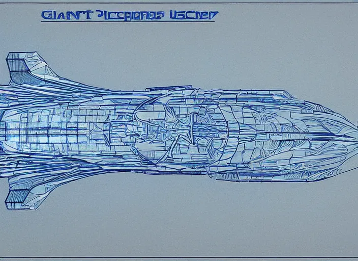 Prompt: a highly detailed blueprint of a giant spaceship, by karanak