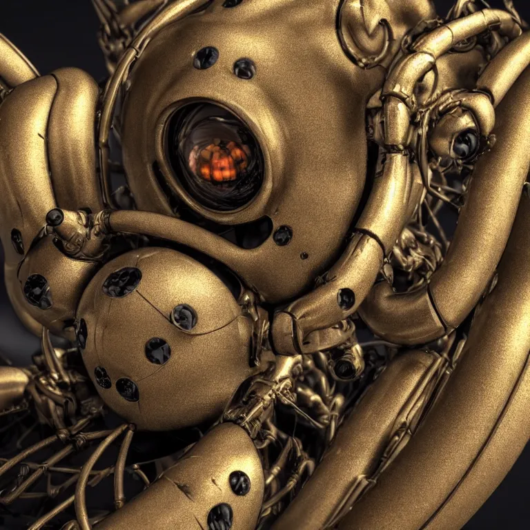 Image similar to a close up of an beautiful steampunk robotic spider inspired, unreal engine realistic render, high detailed face, photorealism, golden ratio, hyper - realistic 3 d, insanely super detailed, realistic octane render, 1 6 k, fashion photography, micro detail, backlit lighting, face in focus, subsurface scattering, thin porcelain
