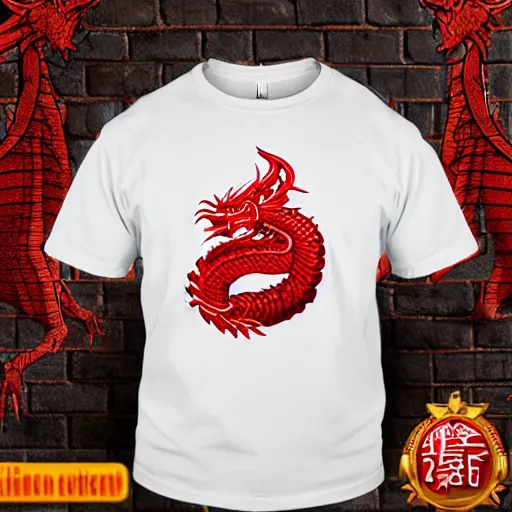 Prompt: china red dragon mark on tshirt