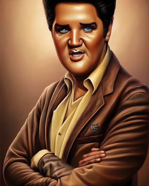 Image similar to Portrait of Elvis Presley Funny cartoonish by Gediminas Pranckevicius H 704 and Tomasz Alen Kopera, masterpiece, trending on artstation