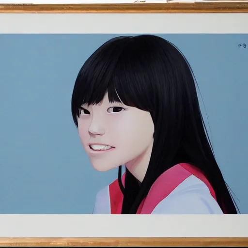 Image similar to a high detail portrait of high school girl by makoto sinkai, in simple background, CLIP STADIO, mad painting