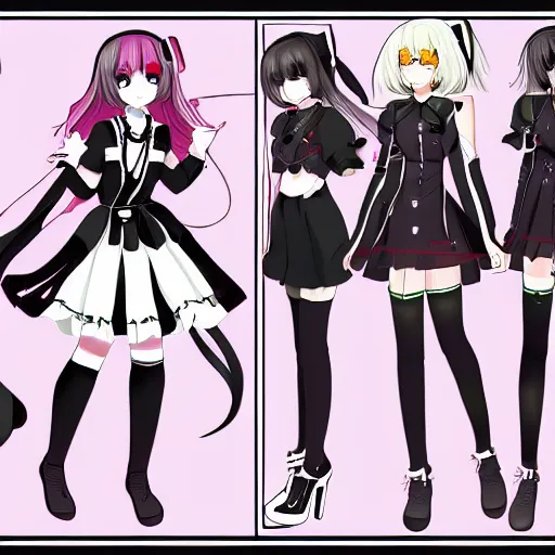 Prompt: fashion, shibuya, anime, game, characters reference sheet, high quality, ultra detailed , maid, full body