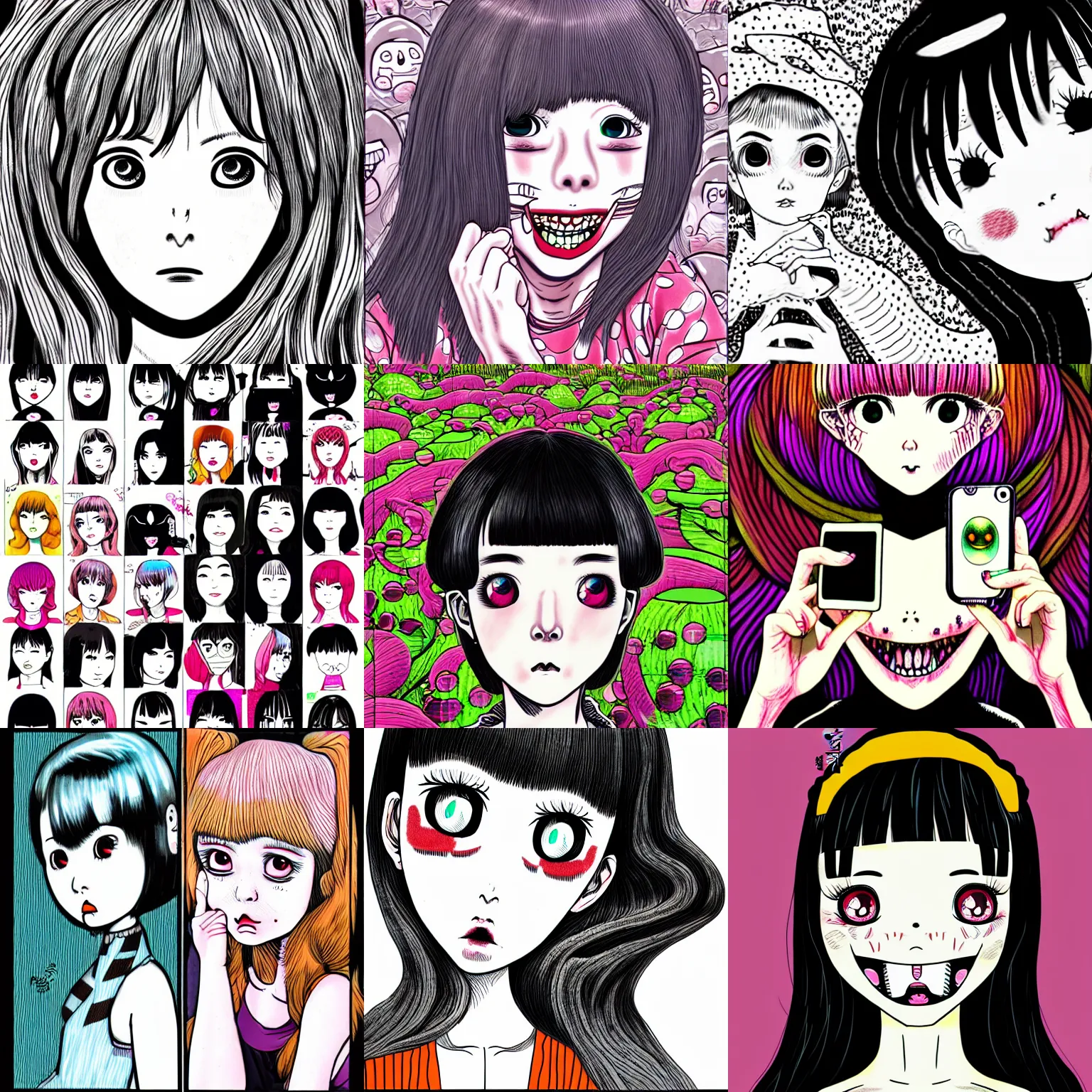 Prompt: a kawaii woman, hyper detailed, in the style of junji ito and and junji ito and junji ito, selfie
