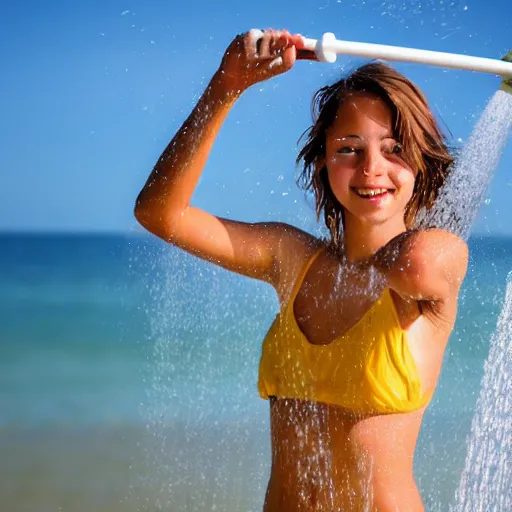 Image similar to girl on the beach taking shower