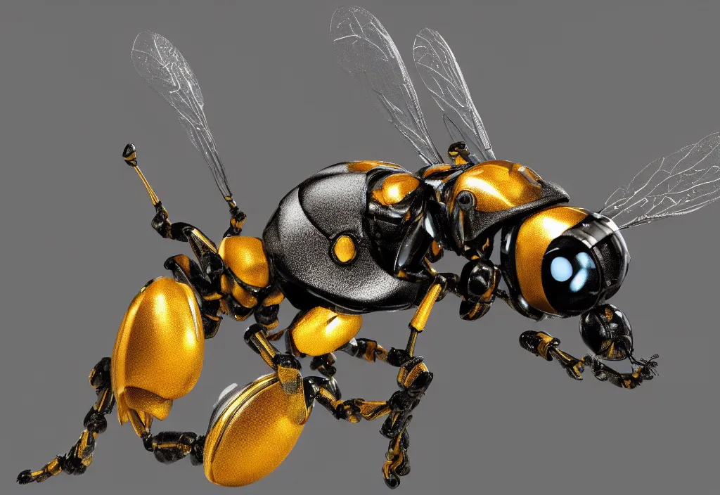 Prompt: a macro closeup of the full body of a single robotic wasp. photorealistic. unreal engine render. highly detailed.