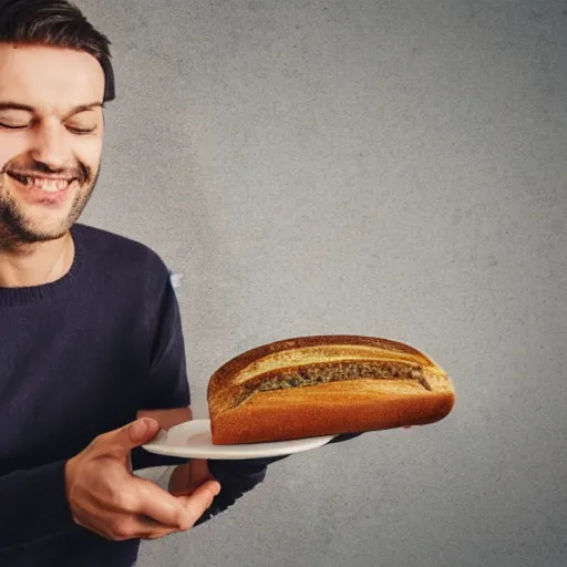 Prompt: Man happily eating mouldy bread