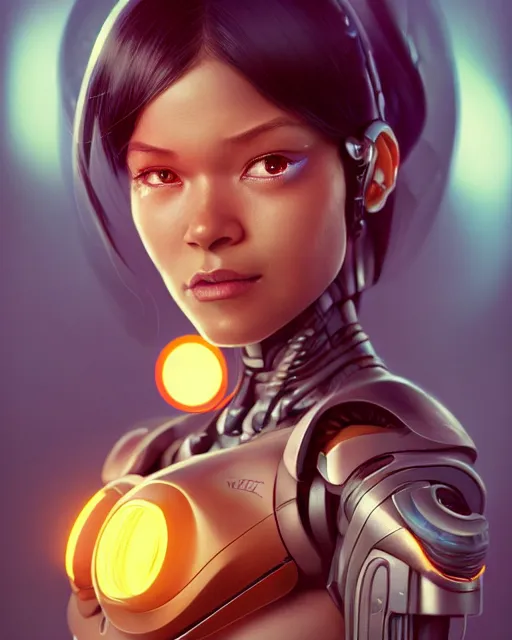 Image similar to weta disney pixar movie still portrait photo of cyborg woman by pixar, by weta, wlop, ilya kuvshinov, rossdraws, artgerm, maxim cover, latex, sweaty, iridescent, bright morning, anime, liosh, mucha