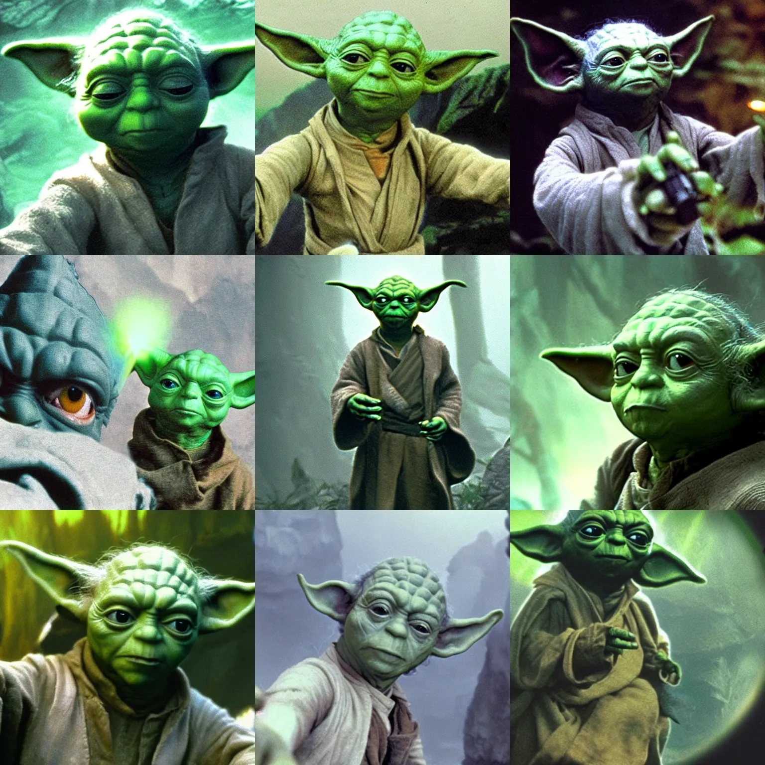 Prompt: Selfie of Yoda on Dagobah