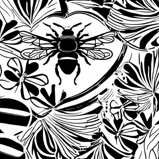 Prompt: black and white illustration, creative design, bee