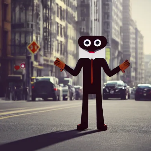 Prompt: An anthropomorphic calculator with arms and legs standing in the middle of a busy city street, 8k, dslr, cinematic,