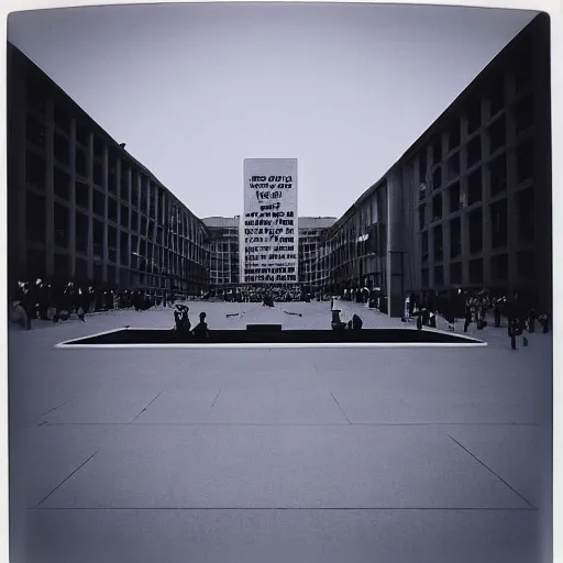 Prompt: a town square in 2 0 7 7 designed by ryoji ikeda, photograph, polaroid