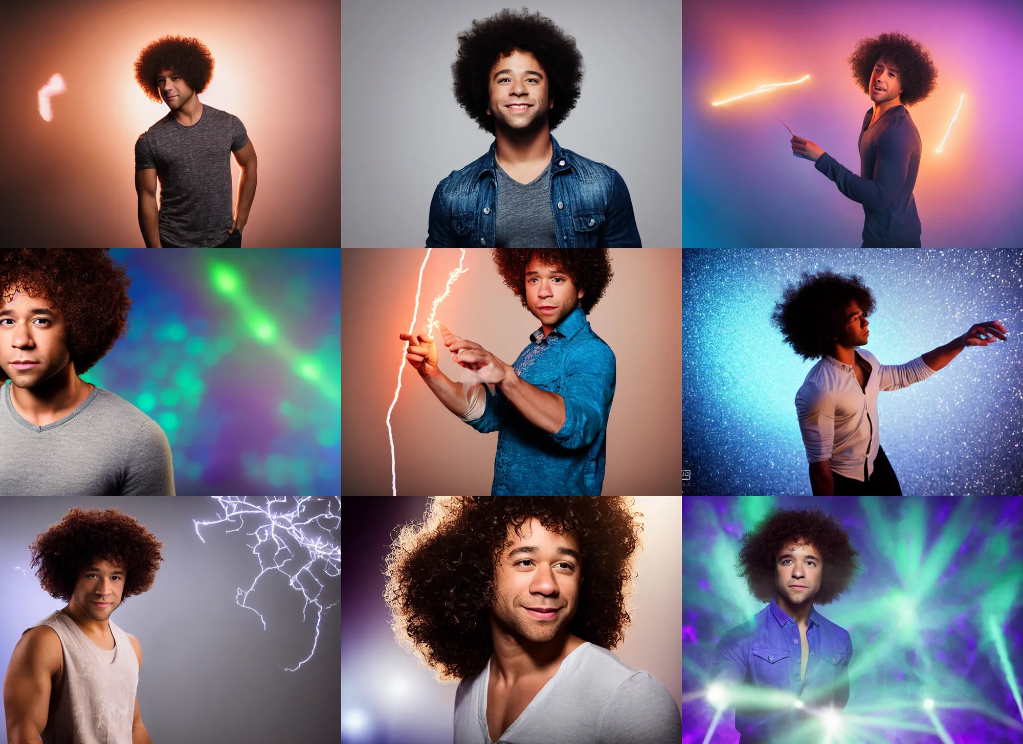 Prompt: photo still of corbin bleu enchanting a magical spell, glowing aura, 8 k, studio lighting bright ambient lighting key light, 8 5 mm f 1. 8