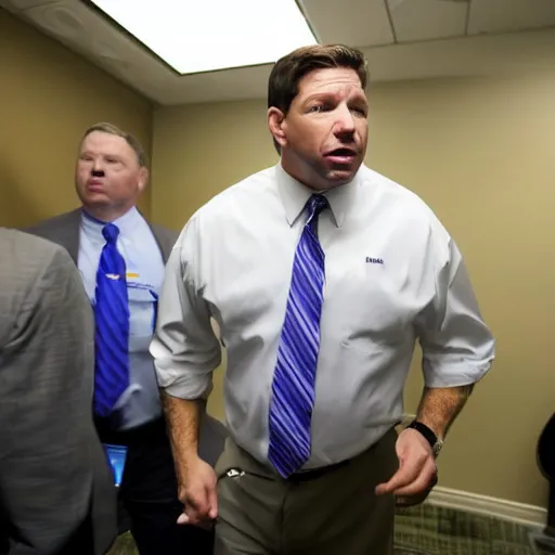 Prompt: Ron Desantis lost in the backrooms