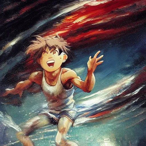 Image similar to portrait of a olympic games champion running, an oil painting by ross tran and thomas kincade, studio ghibli