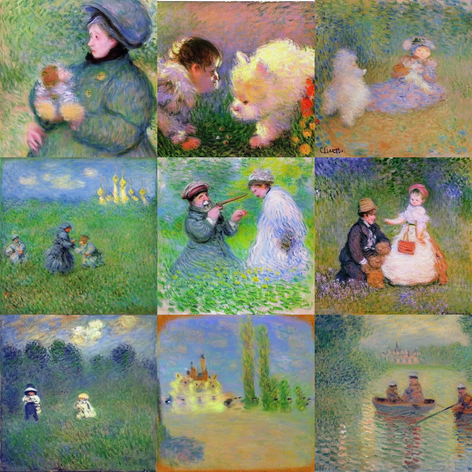 Prompt: conflict in ukraine. fluffy and cute. claude monet style