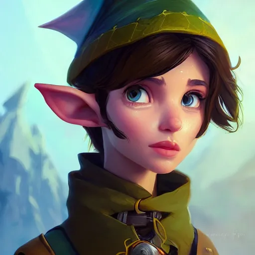 Image similar to Portrait of an elf ranger, brown long hair, no beard, inquisitive look, perfect facial symettry, mattepainting concept Blizzard pixar maya engine on stylized background splash comics global illumination lighting artstation lois van baarle, ilya kuvshinov, rossdraws