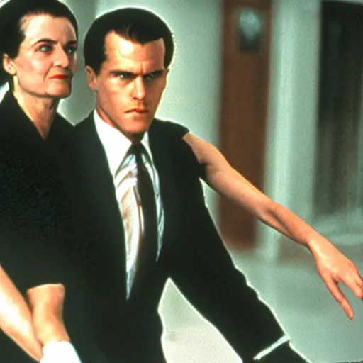 Image similar to film still, Ayn Rand riding John Galt in American Psycho