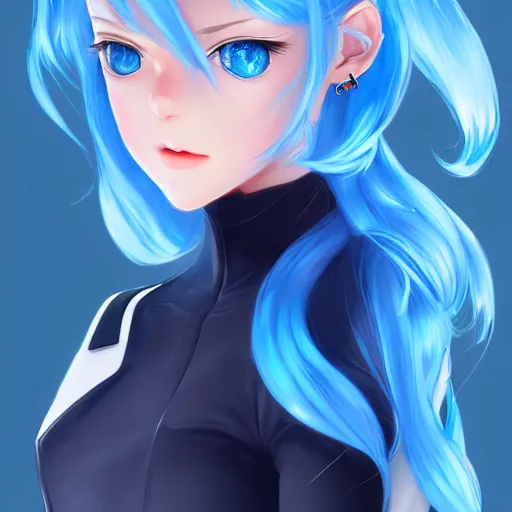 Image similar to high school girl split dimensions, azure blue eyes, silver hair, digital anime art, made by, artgerm and rossdraws, trending on artstation