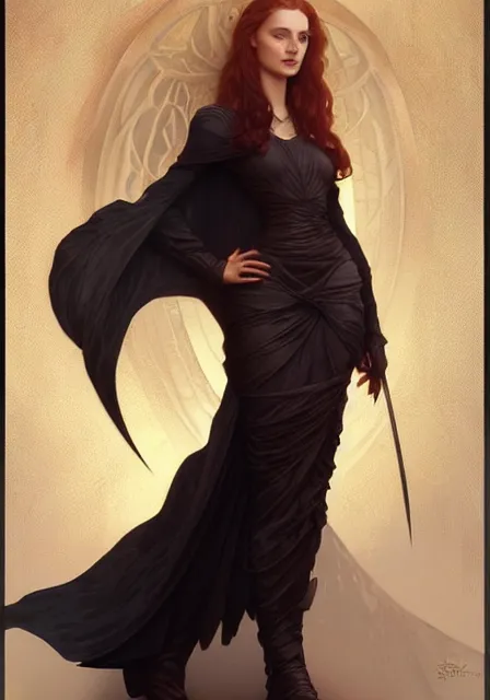 Image similar to sansa angeline jolie gessica chastain in dark, intricate, elegant, highly detailed, digital painting, artstation, concept art, smooth, sharp focus, illustration, art by artgerm and greg rutkowski and alphonse mucha and william - adolphe bouguereau