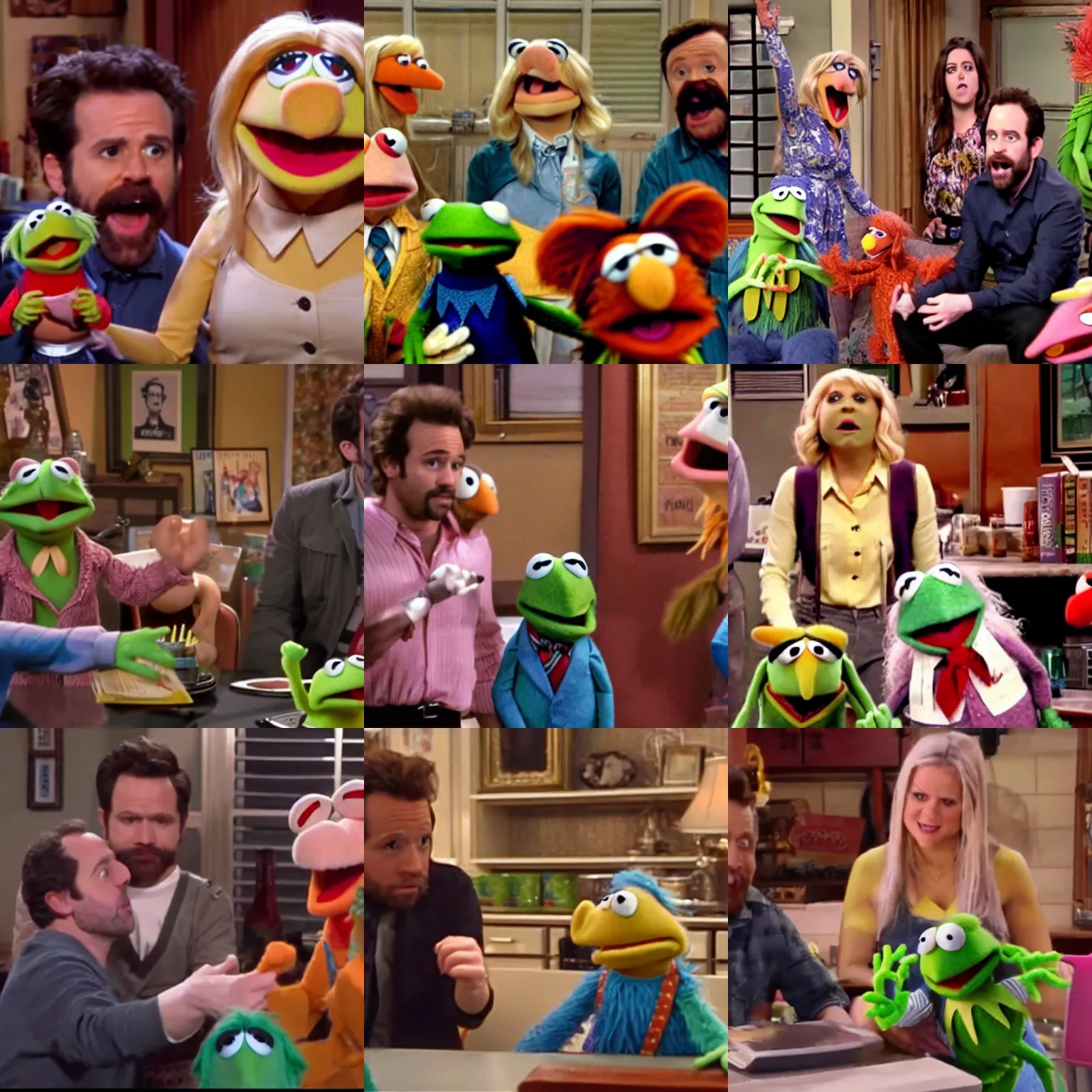 Prompt: scene from ( its always sunny in philadelphia ) in ( the muppets ), hd