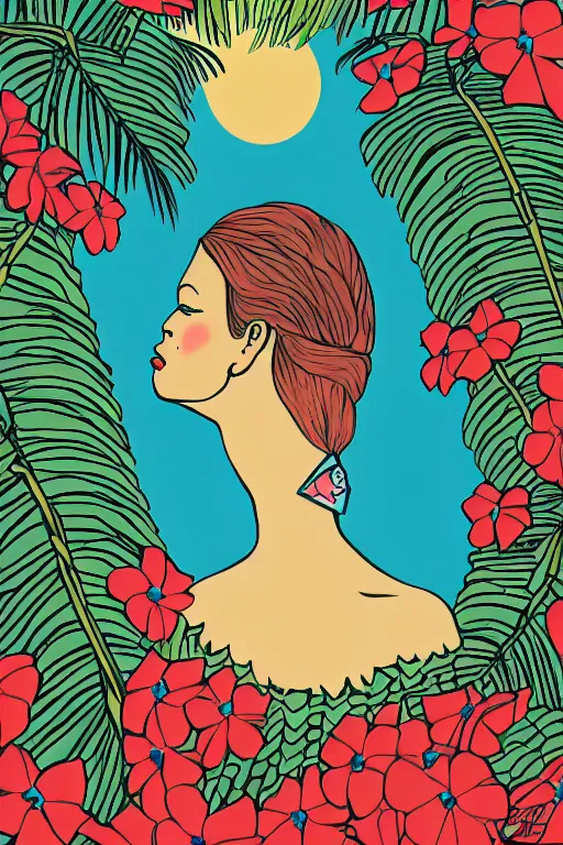 Image similar to hawaii, illustration, in the style of katinka reinke