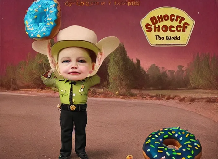 Image similar to the sheriff in the shape of a donut, lowbrow, matte painting, 3 - d highly detailed, in the style of mark ryden,