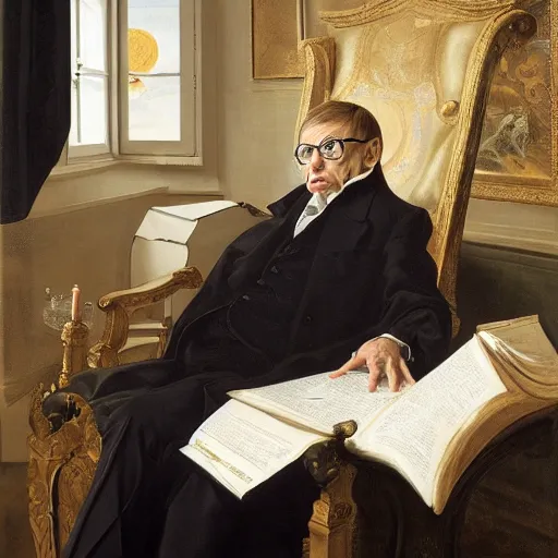 Image similar to stephen hawking, detailed painting by pieter claesz and james c. christensen