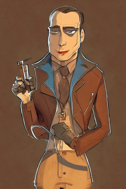 Image similar to a contract killer named cobalt who wears a brown leather jacket. art by cory loftis.