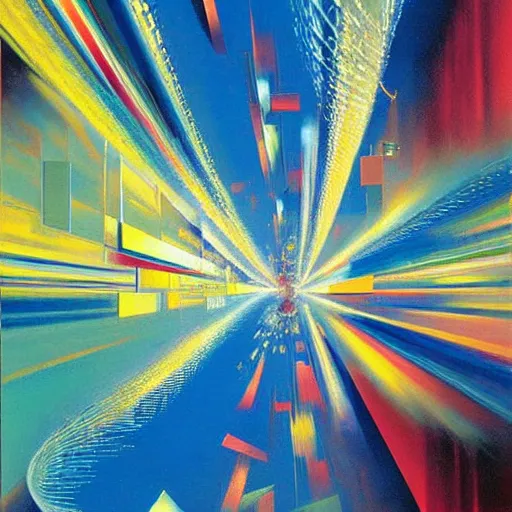 Image similar to abstract art representing momentum, oil painting by john berkey and gabriel dawe, masterwork