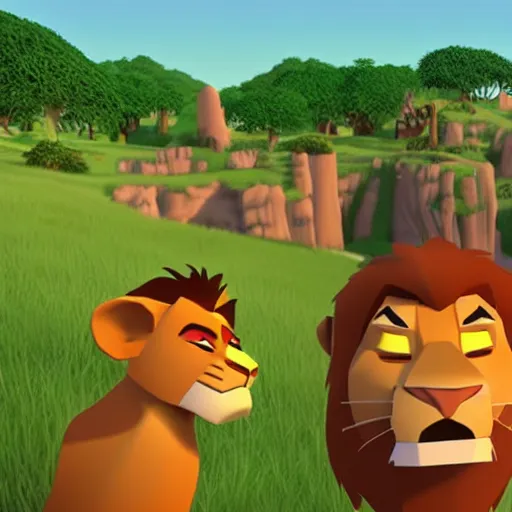 Prompt: lion king in roblox world movie