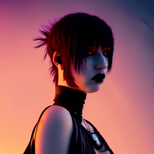 Prompt: photographic portrait of a stunningly beautiful emo goth cyberpunk renaissance female in soft dreamy light at sunset, contemporary fashion shoot, by edward robert hughes, annie leibovitz and steve mccurry, david lazar, jimmy nelsson, breathtaking, 8 k resolution, extremely detailed, beautiful, establishing shot, artistic, hyperrealistic, beautiful face, octane render