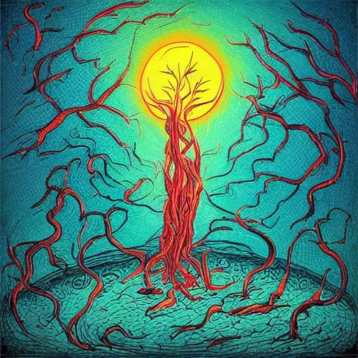 Prompt: “the burning bush, album art in the style of James Jean”