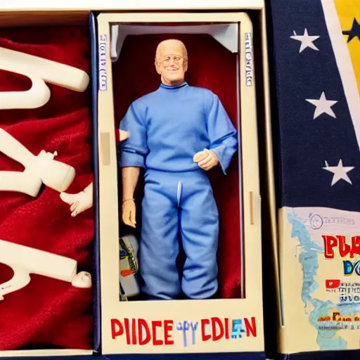 Image similar to joe biden in his pyjamas, boxed action figure play set